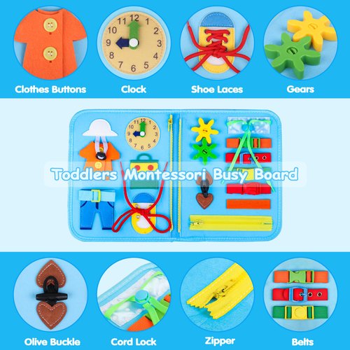 Toddler Busy Board Montessori Toys for 1 2 3 4 Year Old Boys Birthday Gifts - Educational Learning Busy Book Sensory Toys for Toddlers 1-3 - Airplane Car Travel Activities Toys for Kids Ages 2-4