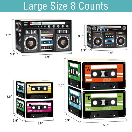 8 Pcs 80’s Party Cassette Tape Centerpieces Bucket 80’s Hip Hop Radio Boxes 90’s Back to the 1980 1990 Theme Party Favors Decorations for Adults