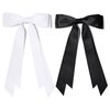 2PCS Silky Satin Hair Bows Hair Clip Black White Hair Ribbon Ponytail Holder Accessories Slides Metal Clips Hair Bow for Women Girls Toddlers Teens Kids