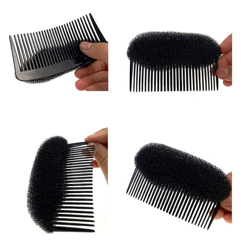 2Pcs Sponge Bump It Up Volume Hair Base Set Charming Bump It Up Volume Inserts Hair Stick Bun Maker Bun Shaper Hair Bump Up Comb Styling Insert Tool Hair Pad Accessories(Black)