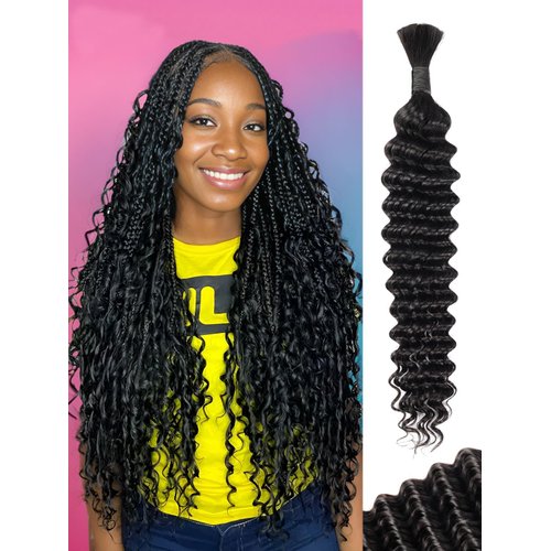 Luxnovolex Braiding Human Hair 100g 18 Inch Natural Color Deep Water Wave Bulk Human Hair for Braiding No Weft Brazilian Virgin Curly Human Hair Extensions for Boho Braids