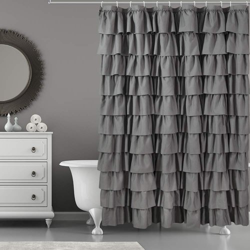WestWeir Ruffle Shower Curtain,84-inches Extra Long,Grey Ruffled Bath Curtains for Bathroom,Fabric Farmhouse Decor,Soft Touch Decorative Cloth Texture,(72 inch Wide,1 Panel)