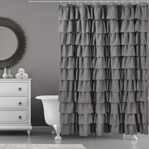 WestWeir Ruffle Shower Curtain,84-inches Extra Long,Grey Ruffled Bath Curtains for Bathroom,Fabric Farmhouse Decor,Soft Touch Decorative Cloth Texture,(72 inch Wide,1 Panel)
