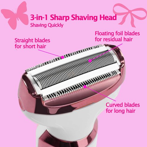 iKakocus Electric Bikini Shaver for Women 4 in 1 Trimmer, Pubic & Body & Facial Hair Remover, Painless & Safety for Body Meridian Underarm Nose Legs Hair Removal Razors, USB Rechargeable & Waterproof