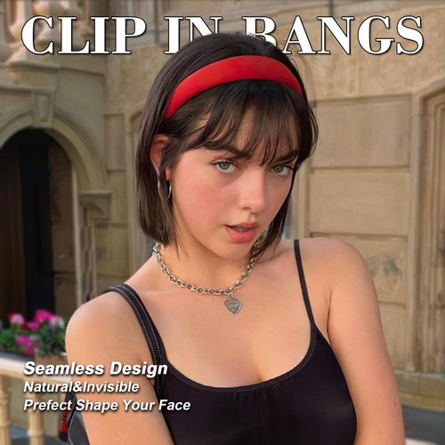 AISI BEAUTY Clip in Bangs-Air Bangs Hair Clip 100% Real Human Hair Bangs Clip on Bangs Fringe with Temples Hairpieces Curved Bangs For Women（Black）