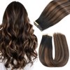 Tape in Hair Extensions Human Hair 18 Inch 20pcs Balayage Natural Black to Chestnut Brown Human Hair Extensions Tape in for Women Skin Seamless Invisible Tape Hair Extensions(1B/1B/6#, 18 Inch)