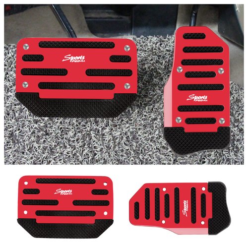 2PCS Non- Slip Automatic Transmission Pedal Covers Replacement Kit,Aluminum Alloy Gas Pedal&Brake Pedal Cover Sporty Car Decor,Universal Car Accessories for Car Safty (Red/2pcs)