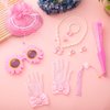 Jenaai 8 Pcs Girls Tea Party Supplies Tea Party Gloves Hats Necklace Fan for Girls Halloween Tea Party Costume(Pink,Vivid)