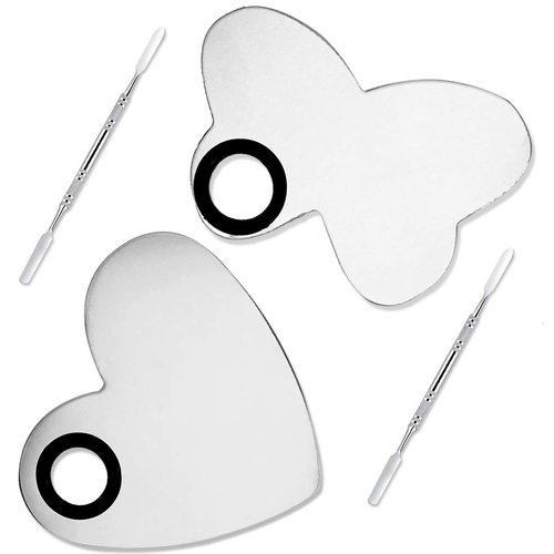 2 Sets 2 in 1 Set Makeup Mixing Palette, Stainless Steel Cosmetic Foundation Palette with Spatula,Makeup Artist Makeup Enthusiast Tools for Blending Cosmetic Eye Shadow Lipsticks (Silver)