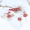 Cinaci 18 Pieces Bridal Wedding Party Prom Pearl Rhinestone Rose Red Flower Hair Side Combs Slides+U-shaped Flower Hair Pins+Twist Spiral Hairpins Floral Headpieces for Brides Bridesmaids Women Girls