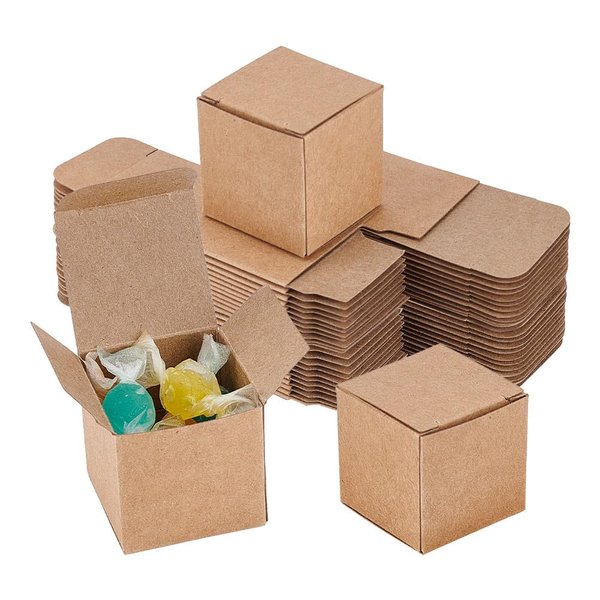 BENECREAT 50PCS Gift Boxes Brown Paper Boxes Party Favor Boxes 1.5 x 1.5 x 1.5 Inches with Lids for Gift Wrapping, Wedding Party Favors, Valentine's Gift