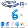 6th Birthday Decorations for Boys Girls, Blue Gold Number 6 Foil Balloon Banner for 6th Party Supplies Child 6 Years Old Theme Birthday Party Decorations(6th)