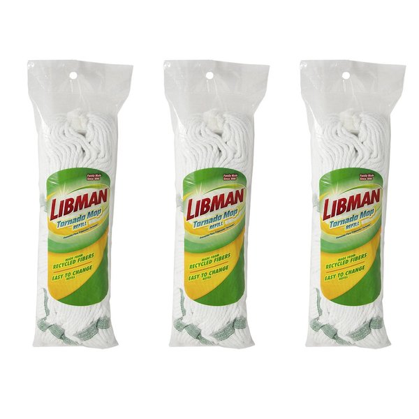 Libman Tornado Mop Refills | Self Wringing Mop | Cotton Mop Head | Twist Mop | Twist Mop Head Replacement | Machine Washable | 3 Self Wring Mop Heads | Direct Replacement heads for the Tornado Mop