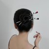 Retro Metal Hairpin Rose Flower Hair Chopsticks Handmade Hair Stick Classic Hair Pins for Women ladies Girls 2PCS-Black&Red 001