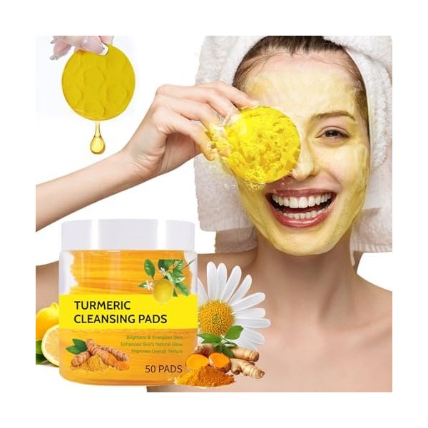 Turmeric Cleansing Pads for Face, Turmeric Exfoliating Face Scrub Pads with Vitamin C, Turmeric Pads Help Balance Skin Oil And Water, Turmeric Face Scrub Pads Suitable for All Skin Types 50 Pcs (M)