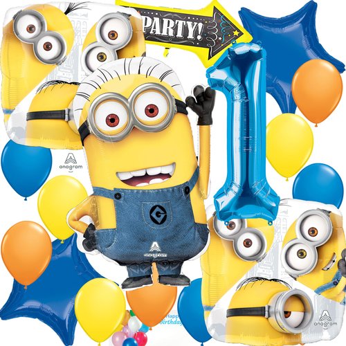Minions Birthday Party Supplies Foil Balloon Bouquet Decoration, Multicolored, Party Accessory, for 1st Birthday (Amscan41894,29954)