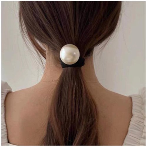 Yheakne Vintage Pearl Hair Accessory - Elastic Nylon Ponytail Holder with Ring for Women and Girl...