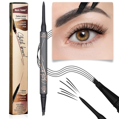 Coosa Eyebrow Pen - Microblading Eyebrow Pencil Waterproof Brown Eyebrow Pen for Natural Looking Makeup, 2 in 1 eyebrow, Dark Grey