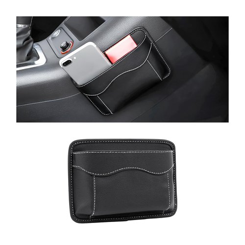 Osilly Car Seat Side Pocket Organizer, PU Leather Pen Phone Sunglasses Holder Tray Pouch Seat Gap Filler, Mini Storage Bag Car Interior Accessories for Auto Seat Door Window Console (Black)