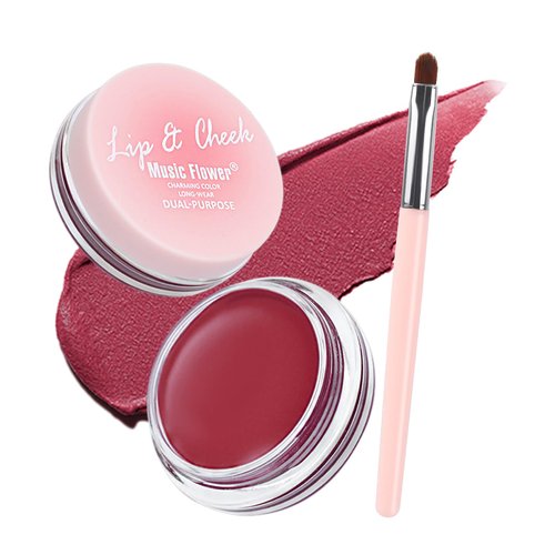 Face Cream Blush, 2-in-1 Lip & Cheek Makeup with Brush for Women Girls, Matte Blush Hydrating Formula, Lightweight, Buildable Blush for Cheeks Morning Dew Rose
