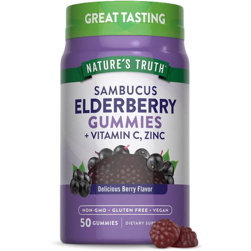Nature's Truth Black Elderberry Gummies | 50 Vegan Gummies | with Vitamin C and Zinc | Berry Flavor | Vegan, Non-GMO, and Gluten Free Supplement