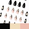 BAOYAALIN Medium Press on Nails Almond Shaped French Tips Black Fake Nails with Star Design Full Cover False Acrylic Glue Stick on Nail for Women Girls 24Pcs