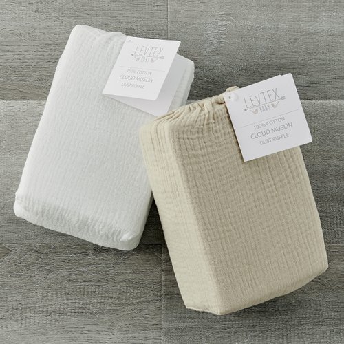 Levtex Baby - Cloud Muslin Crib Dust Ruffle - Baby Nursery - Beige Muslin - Beige Textured Muslin - Dust Ruffle (52x28+16).
