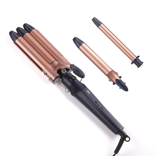 Badgley Mischka Styling Iron, 3 Attachments Including Triple Barrel Hair Curler, Curling Iron, and Curling Wand, Adjustable Heat Up to 410°F, 360° Swivel Cord, Salon-Quality Results at Home