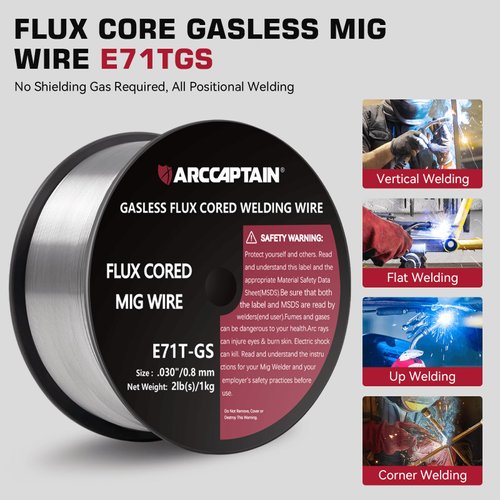 ARCCAPTAIN Flux Core Welding Wire, Mig Welding Wire E71T-GS .030" 2-Pound Spool Gasless Mild Carbon Steel Mig Welding Wire