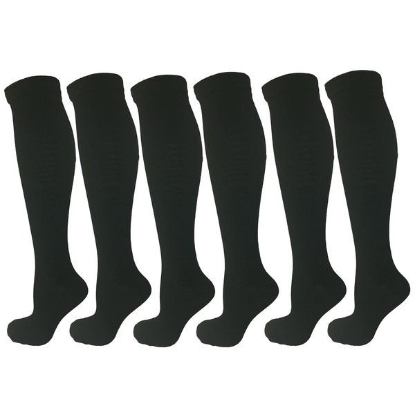 6 Pair Black Small/Medium Ladies Compression Socks, Moderate/Medium Compression 15-20 mmHg. Therapeutic, Occupational, Travel & Flight Knee-High Socks. Women's Shoe Sizes 6-10, Men's Sizes 5-9