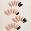 Coffee Press on Nails Medium Almond Fake Nails French Tip with Gold Line Design Black Glue on Nails Full Cover Glossy Brown False Nails Acrylic Stick on Nails for Women Manicure 24pcs