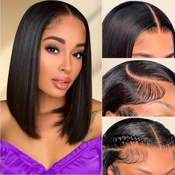 MIAORUN Bob Wig Human Hair, 13x4 HD Lace Front Wigs Human Hair, 10 Inch Glueless Transparent Lace Frontal Bob Wigs 180% Density 12A Brazilian Short Bob Wig for Women Pre Plucked with Baby Hair