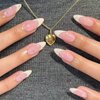 IMSOHOT French Almond Press on Nails Medium Stiletto Fake Nails White Pearl False Nails with Designs Glossy Cute Glue on Nails for Women