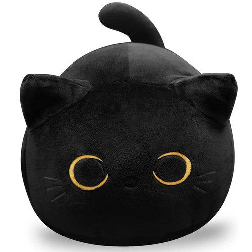 CHNBF 3D Black Cat Plush Toy, 17.7" Black Cat Pillow, Animal Soft Plush Pillow Baby Plush Toy Cat Shape Design Cute Cat Waist Cushion, As Birthday, Halloween, Christmas Decoration