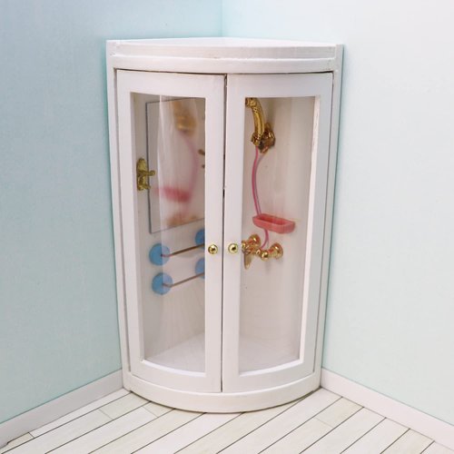 Dollhouse Shower Room Miniature Furniture Bathroom Accessories 1:12 Mini House Wooden White Cubicle House Corner Simulation Building Birch