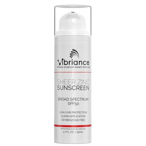 Vibriance Sheer Zinc Face Sunscreen SPF 50 - Sensitive Skin Friendly, Skin Rejuvenation, Clear Zinc Oxide Sunscreen, Face & Neck, Broad Spectrum - 1.7 fl oz (50 ml)