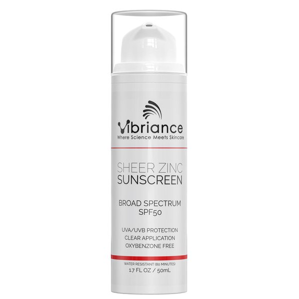 Vibriance Sheer Zinc Face Sunscreen SPF 50 - Sensitive Skin Friendly, Skin Rejuvenation, Clear Zinc Oxide Sunscreen, Face & Neck, Broad Spectrum - 1.7 fl oz (50 ml)