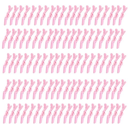 100 Pcs Alligator Hair Clip for Styling Sectioning - Salon Hair Clip for Thick Hair, Plastic Hair Styling Clip with Wide Teeth & Double-Hinged Design (Pink)