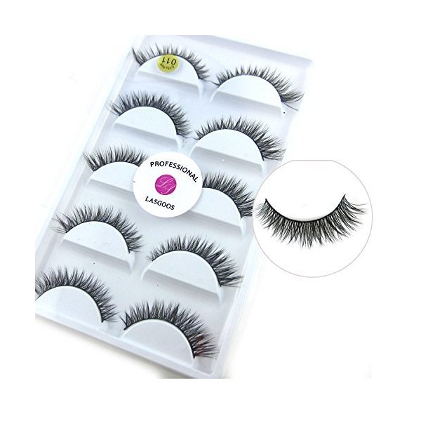 3D Real Mink False Eyelashes LASGOOS 100% Siberian Mink Fur Cruelty-free Luxurious Natural Short Cross Winged Fake Eye Lashes Makeup 5 Pairs/Box L011-5