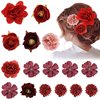SuPoo 16 Pack Red Rose Flower Hair Clips Small Hawaiian Flower Claw Clip Mini Alligator Clips Cute Side Hair Barrettes for Women Girls Wedding Hair Accessories Brooch Boho Hair Styling Accessories