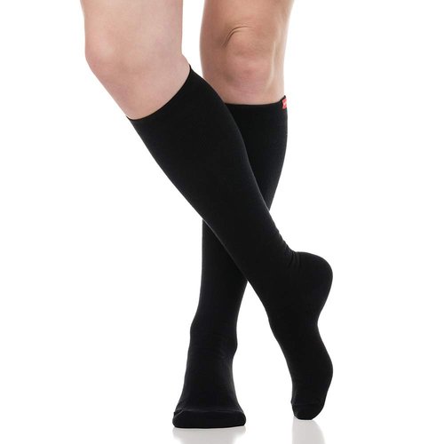 VIM & VIGR Moisture Wick Nylon 15-20 mmHg Compression Socks for Women & Men (Black, Small/Medium Wide Calf (4))