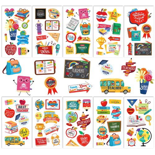 HOWAF 75pcs Teachers Appreciation week Party Stickers Tattoos,10 Sheets Thank You Teacher Tattoos for Teachers Day Party Supplies, Teacher Appreciation Week Waterproof Tattoos Stickers