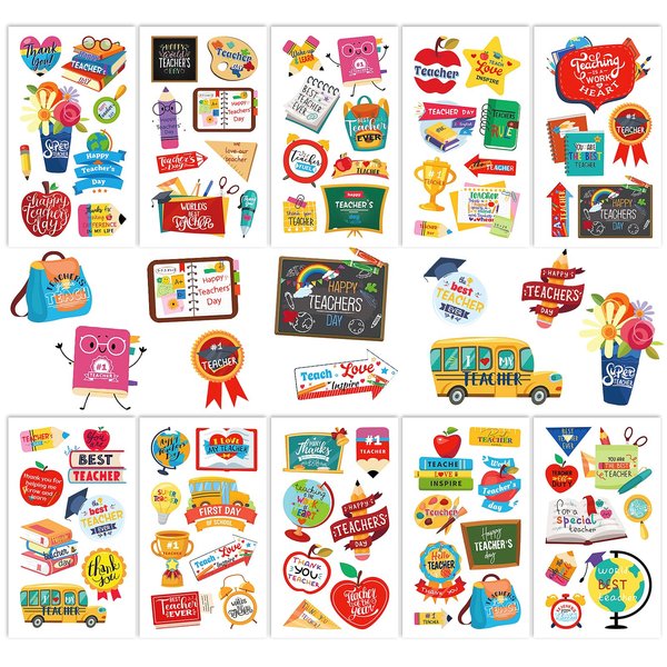 HOWAF 75pcs Teachers Appreciation week Party Stickers Tattoos,10 Sheets Thank You Teacher Tattoos for Teachers Day Party Supplies, Teacher Appreciation Week Waterproof Tattoos Stickers
