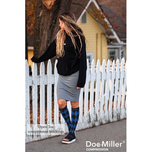 Doc Miller Open Toe Compression Socks Women Men 20-30mmhg - Argyle Design Toeless Socks for Sports Running Shin Splint Varicose Veins Socks - Toeless Compression Socks