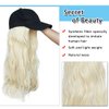 SEGO Baseball Cap with Hair Extensions for Women Adjustable Hat with Hair Attached Synthetic Long Wavy Wig with Black Hat Stylable for Pigtail Ponytail 16 Inch Bleach Blonde 290g