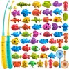 TEMI Fishing Toy Game for Kids 3 4 5 6 7 8 Years Old, Bath Toy for Toddlers, Toy Magnetic Fishing Rod and Fishing Net, Outdoor Water Toys for Kids Age 3-5, Party Toy for Boy and Girl