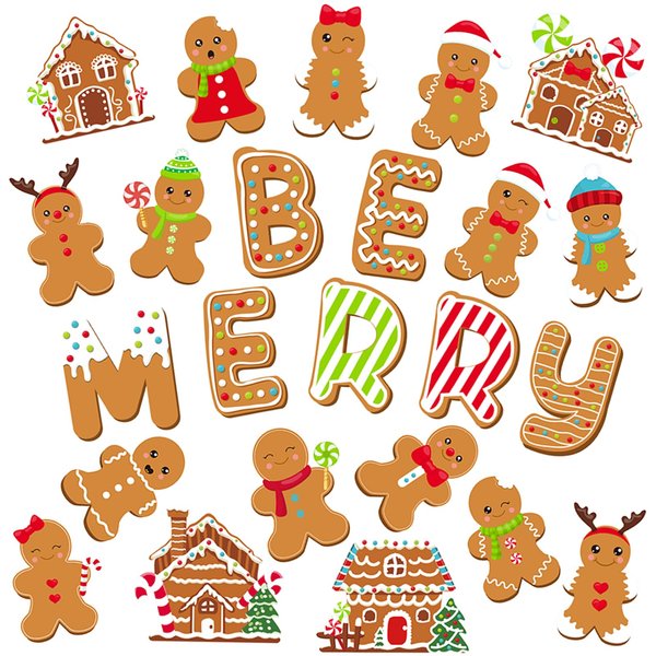 41pcs Winter Gingerbread Cutouts Gingerbread Man Bulletin Board Paper Christmas Bulletin Board Decorations for Classroom Home School Window Wall