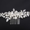 Teyglen Pearl Bride Wedding Hair Comb Silver Leaf Headpiece Bridal Crystal Rhinestone Hair Comb Hair Piece Elegant Hair Accessories for Women Bride Girls