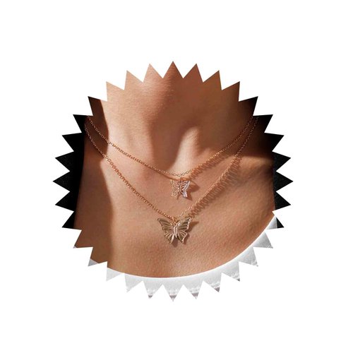 TseanYi Boho Butterfly Choker Necklace Gold Layered Butterfly Pendant Necklace Tiny Butterfly Short Choker Duoblelayer Butterfly Necklace Chain