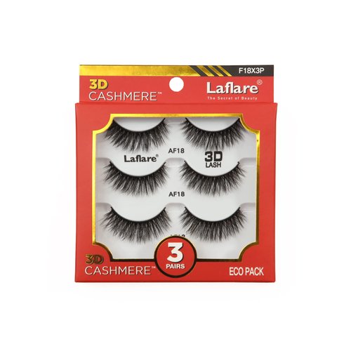 Laflare 3D Cashmere False Eyelashes 3 pcs Multipack, Ultra Soft, Glam, Wispy, Fresh, Luxurious, Cruelty-Free, Reusable, 100% Cashmere Texture, Fake Eyelashes 3 Pairs Eco Pack (F18X3P)